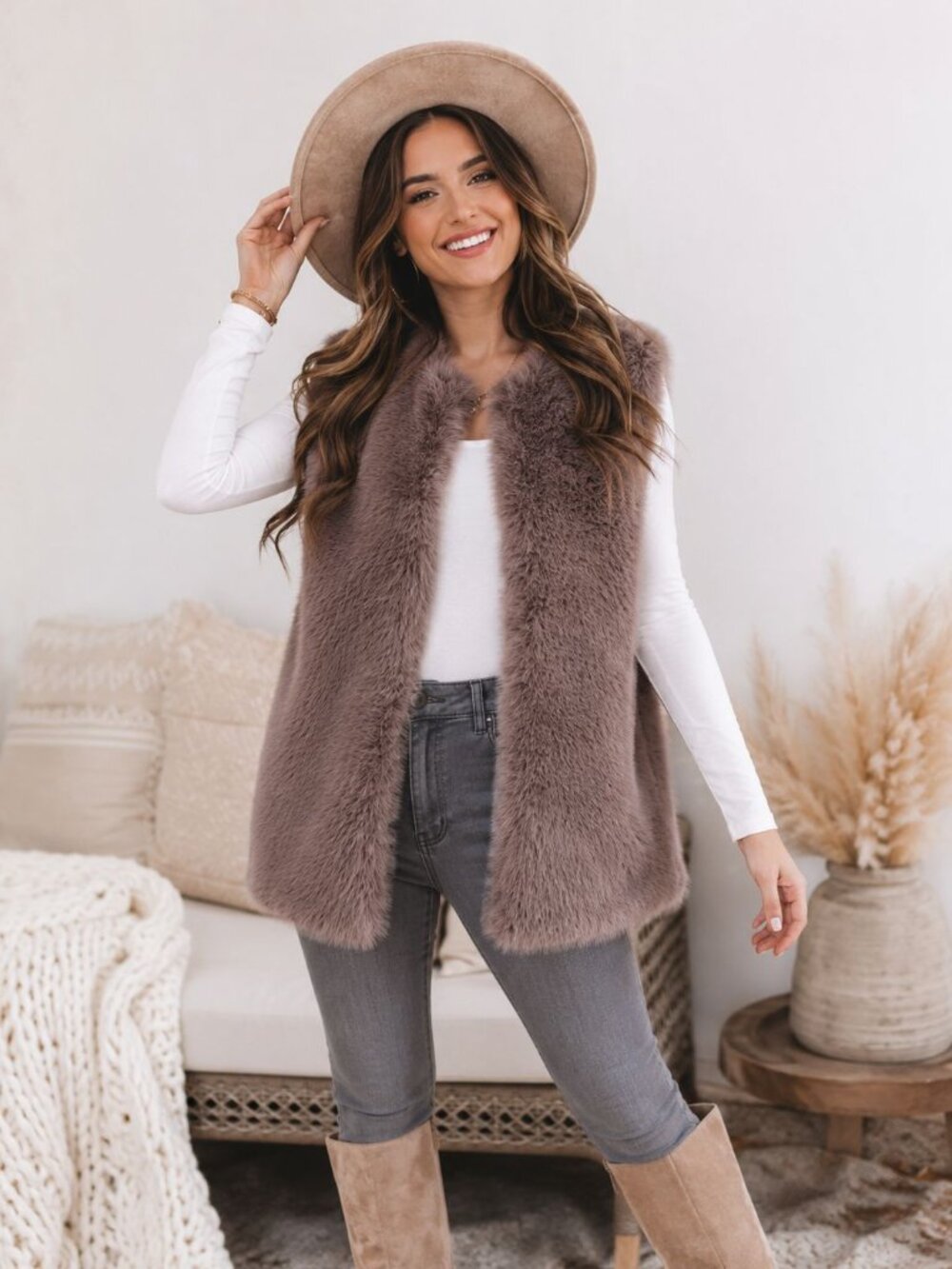 Charlie B Long Faux Fur Vest
